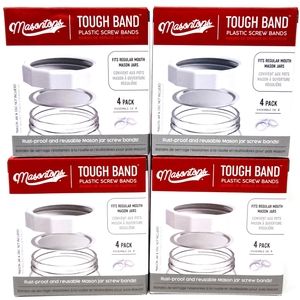 Mason Jar Tough Band Plastic Screw Bands, 4 x 4 Packs (16 total) New Unopened
